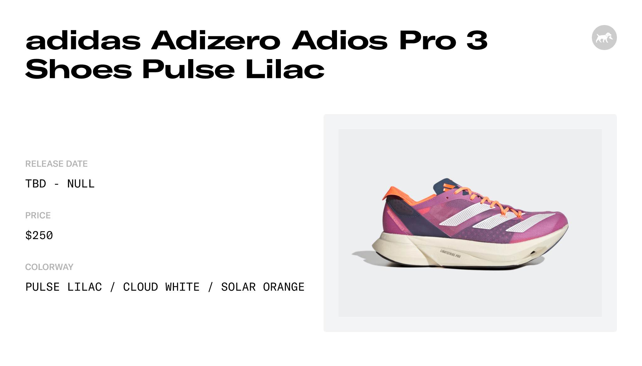 Adidas Adizero Adios Pro 3 Shoes Pulse Lilac GY8411 Release Info