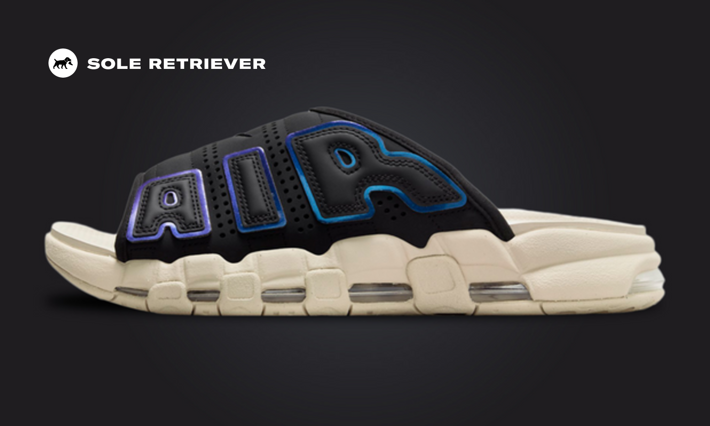 This Nike Air More Uptempo Slide Comes In Black Multi-Color Sanddrift