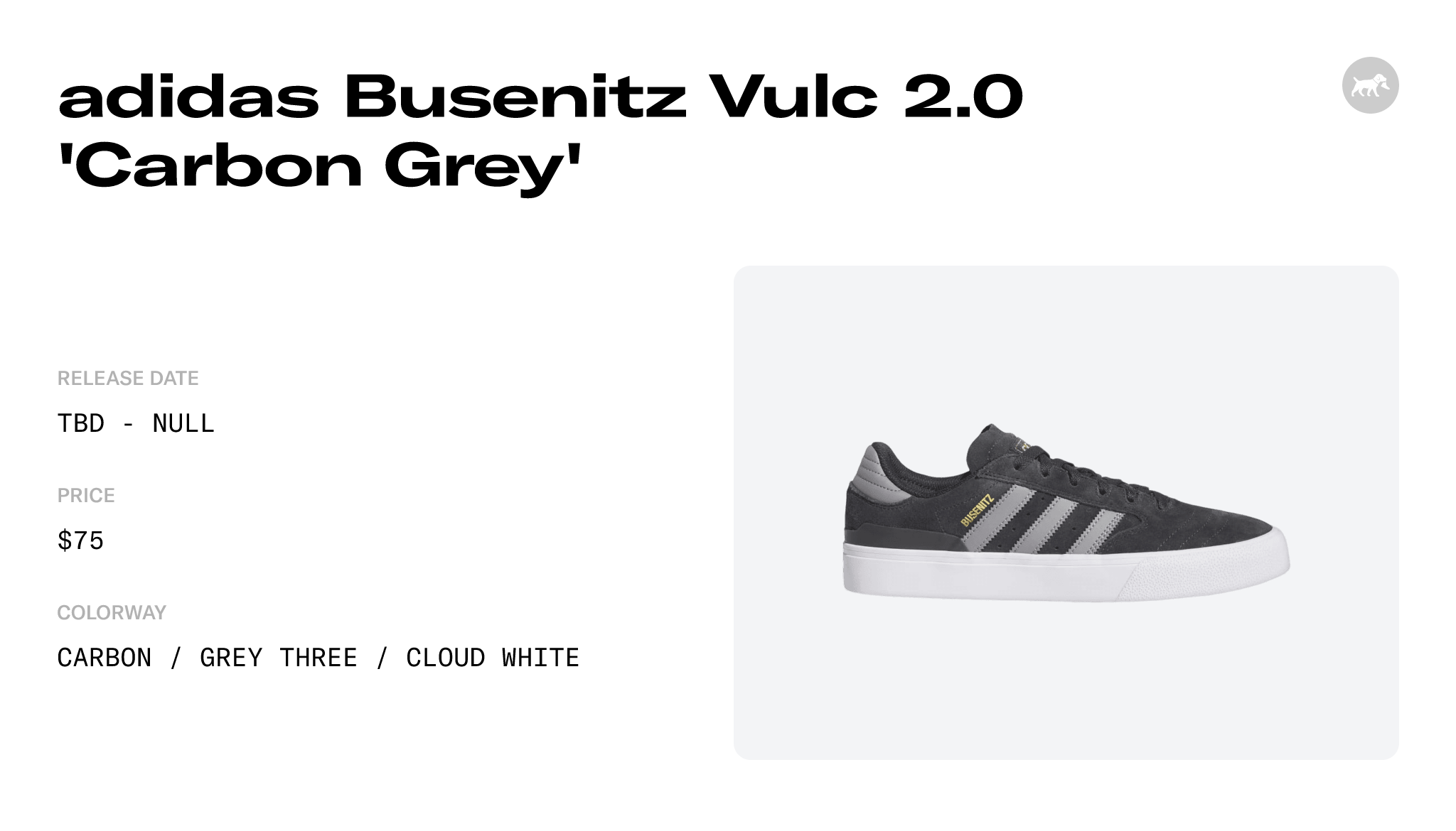 adidas Busenitz Vulc 2.0 'Carbon Grey' - IG5294 Raffles and Release Date