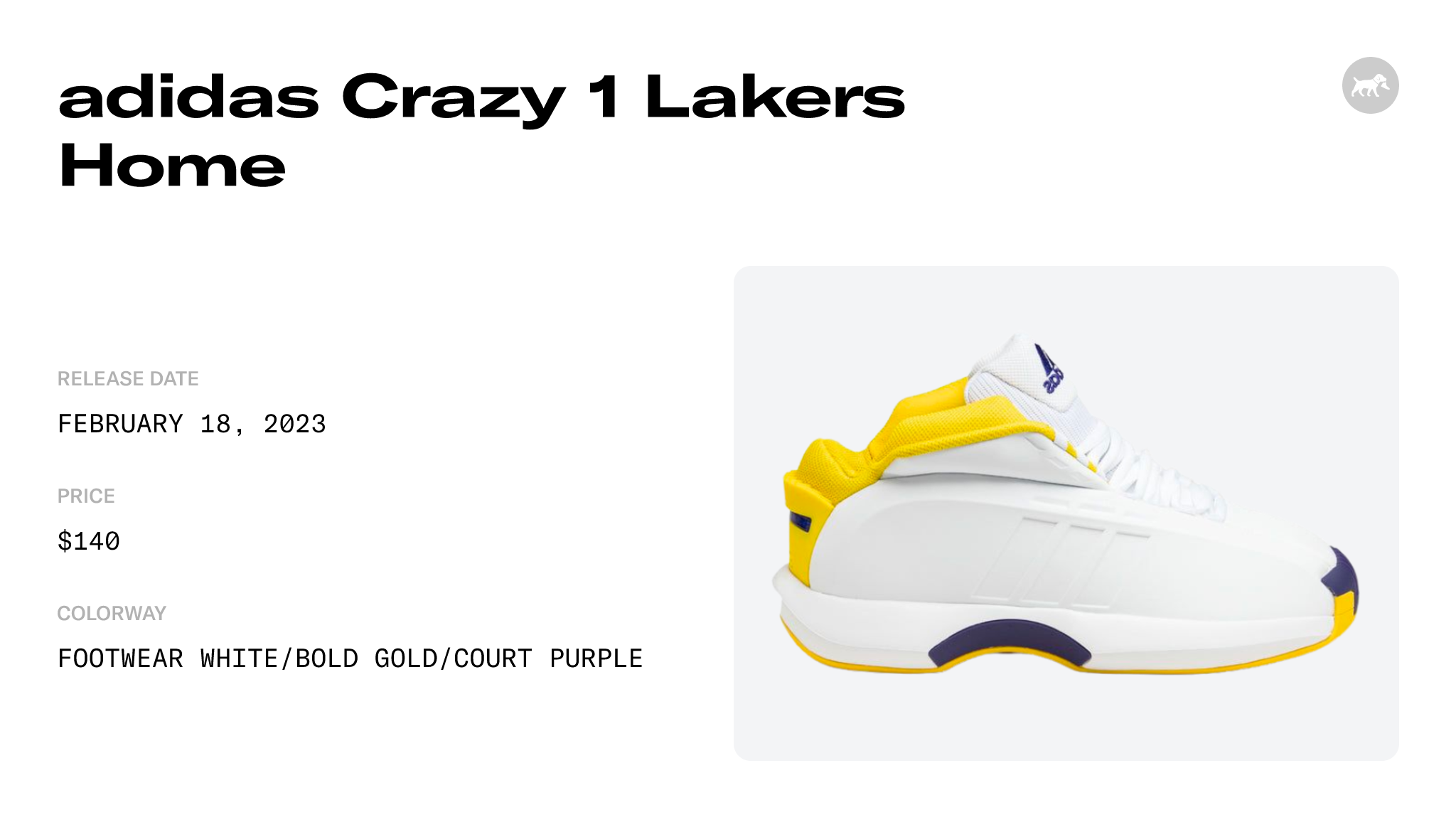 adidas Crazy 1 Lakers Home - GY8947 Raffles and Release Date