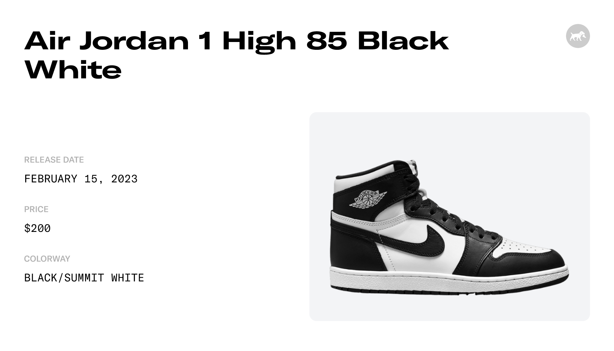 Air Jordan 1 High 85 Black/White 