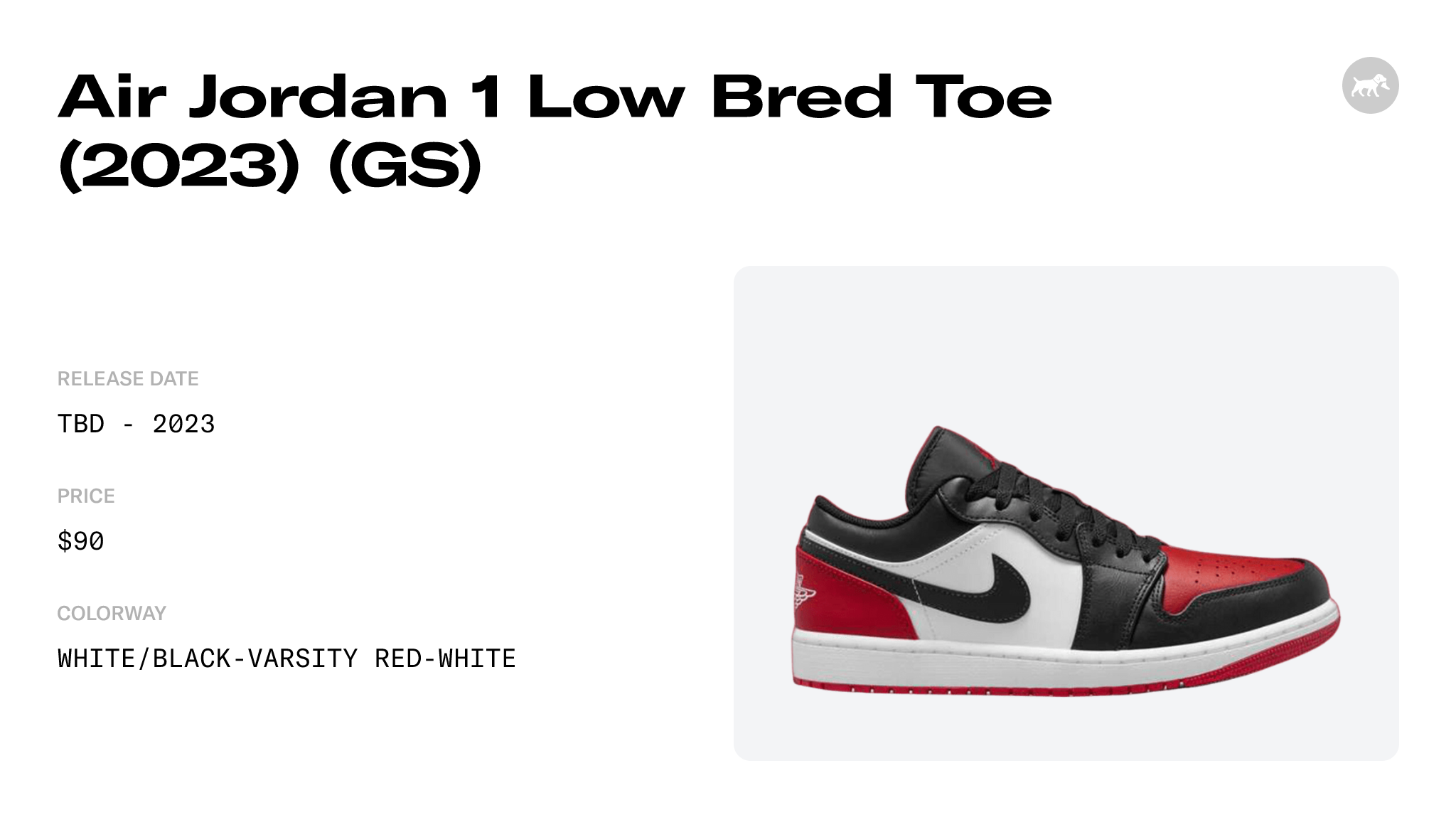 Air Jordan 1 Low Bred Toe (2023) (GS) - 553560-161 Raffles and Release Date