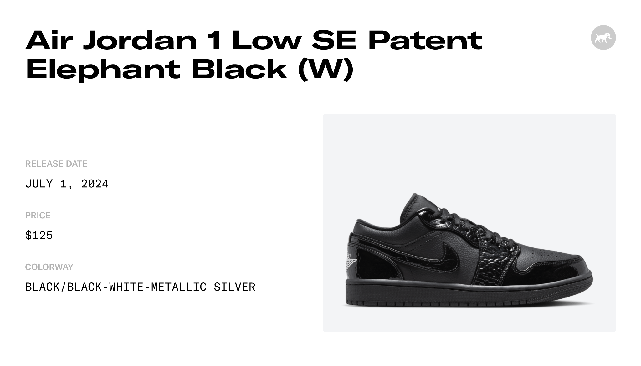 Air Jordan 1 Low SE Patent Elephant Black (W) - HJ7743-010