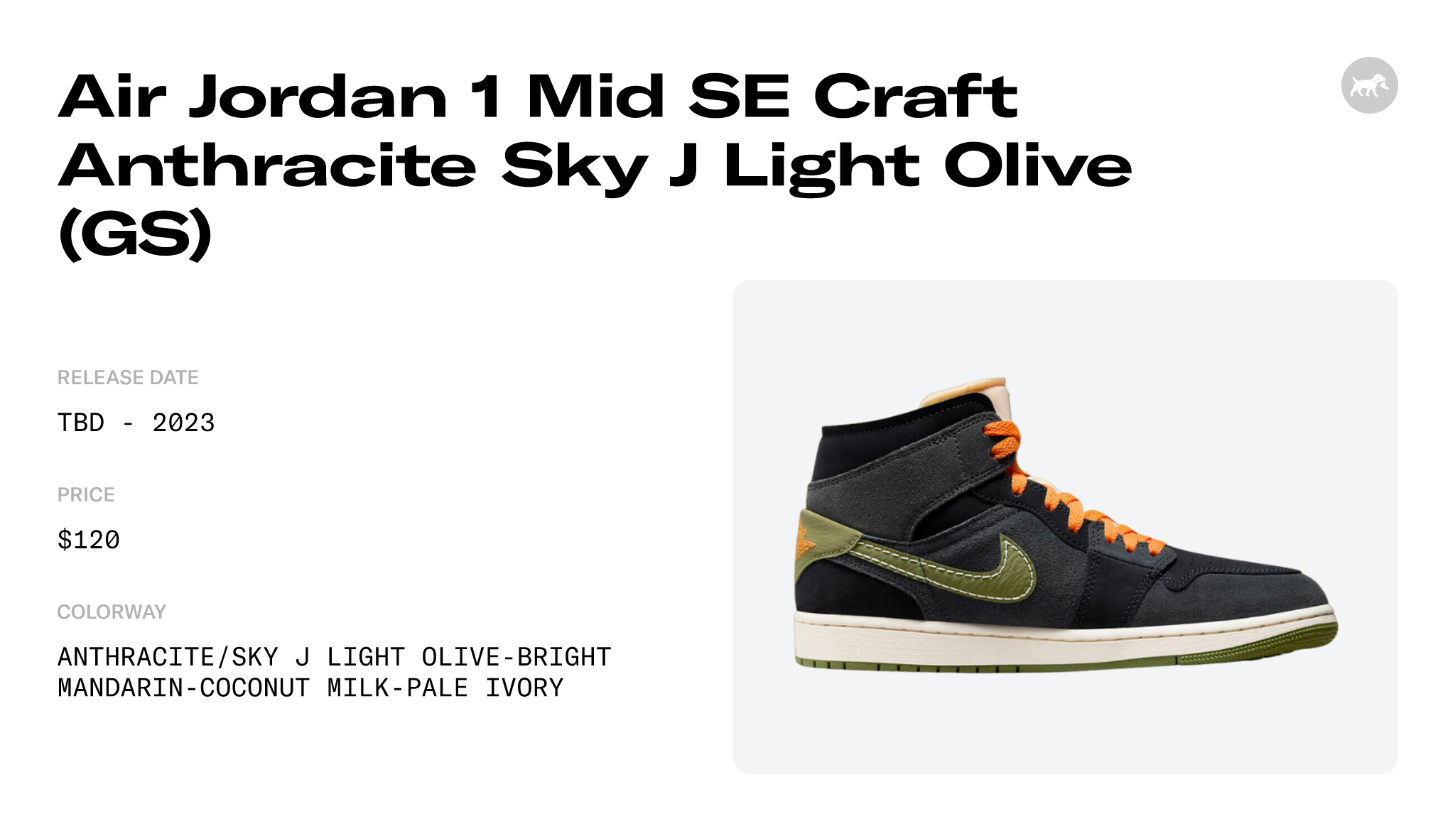 Air Jordan 1 Mid SE Craft Anthracite Sky J Light Olive (GS 