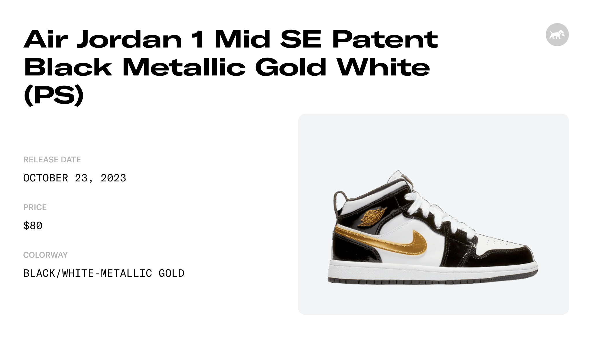 Air Jordan 1 Mid SE Patent Black Metallic Gold White (PS) - BQ6932 