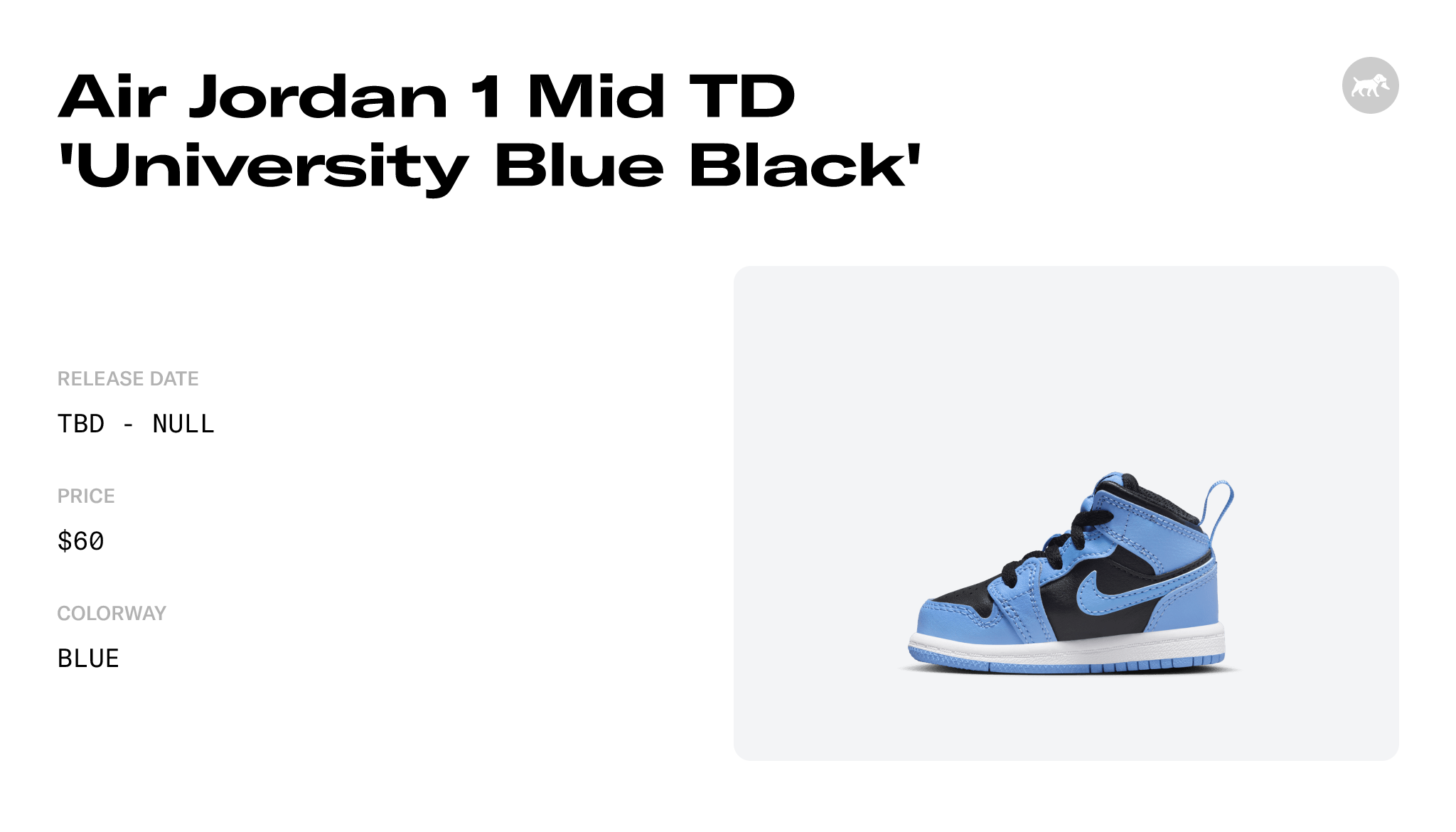 Air Jordan 1 Mid TD 'University Blue Black' - DQ8425-401 Raffles