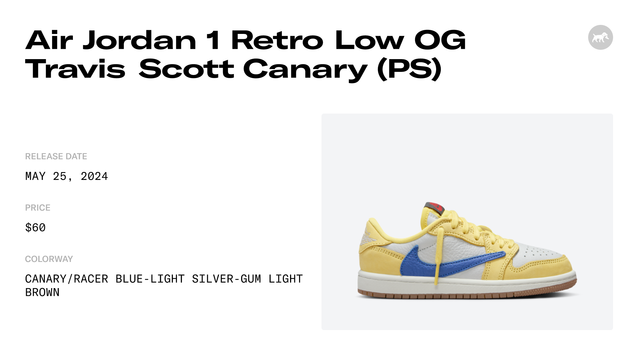 Air Jordan 1 Retro Low OG Travis Scott Canary (PS) - DZ5909-700