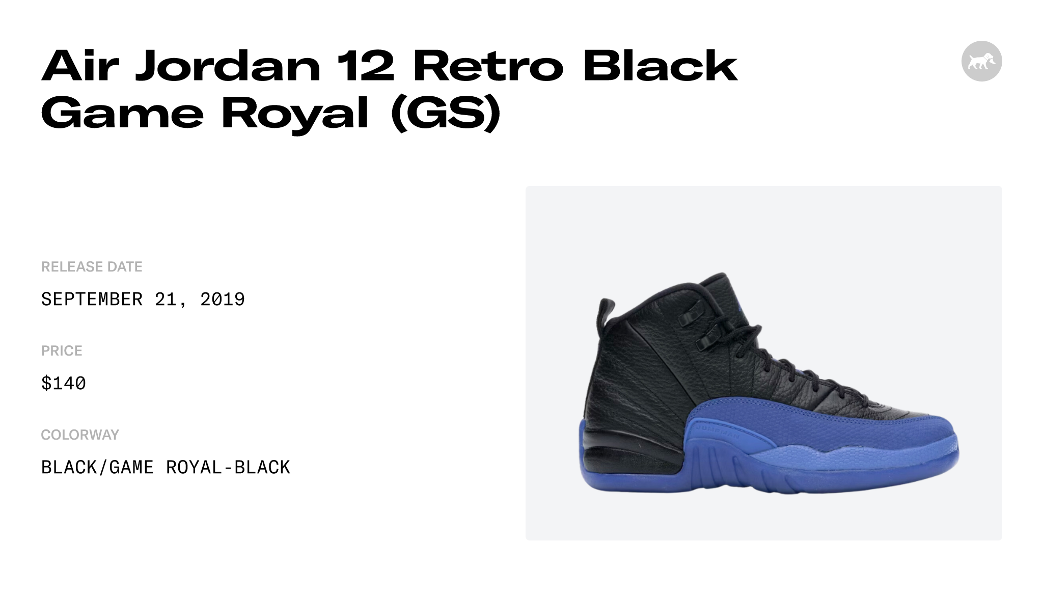 Air Jordan 12 Retro Black Game Royal GS 153265 014