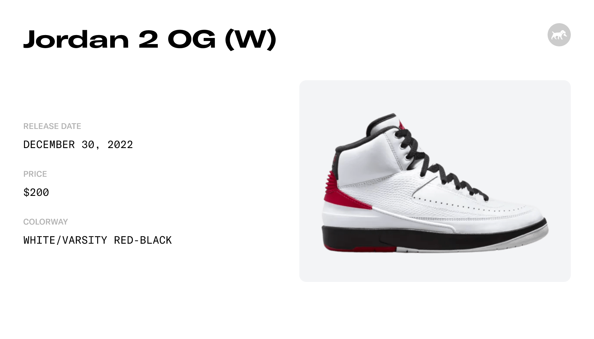Nike Air Jordan 2 Retro OG Chicago 2022 Women’s Size 9 White Red DX4400-106