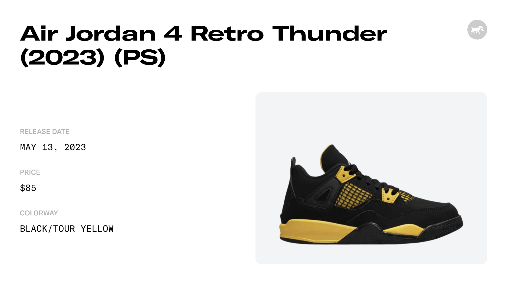 Air Jordan 4 Retro Thunder (2023) (PS) - BQ7669-017 Raffles and Release Date