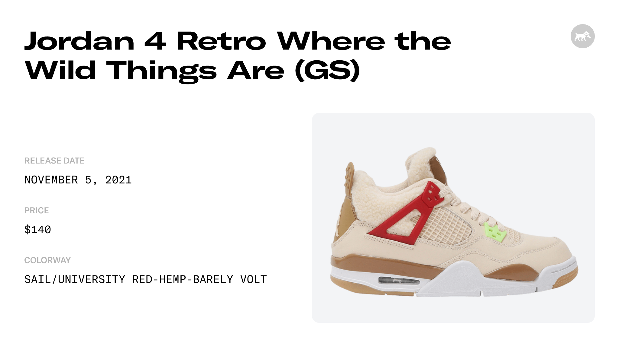 Jordan 4 Retro Where The Wild Things Are (GS), 3.5 / 5W / New