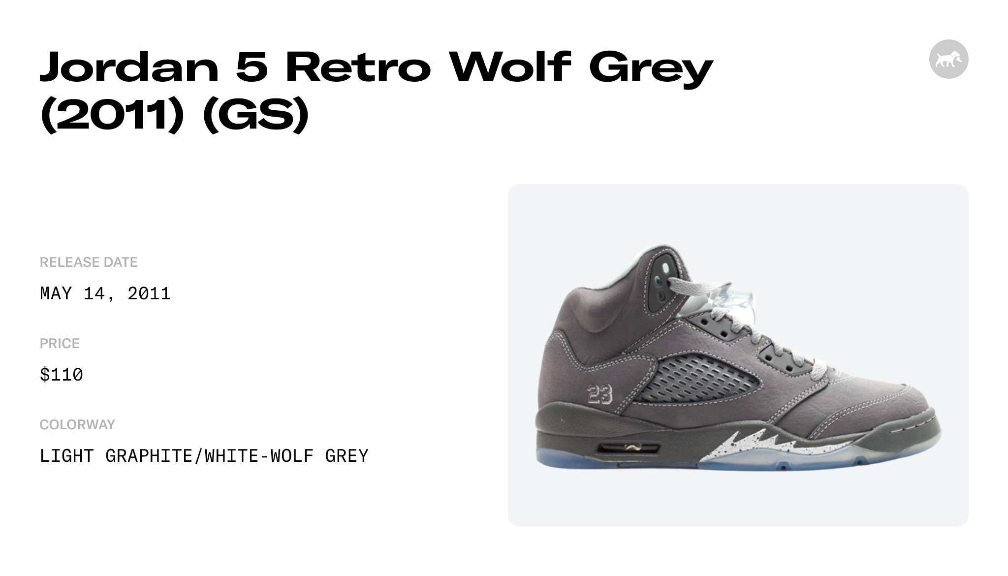 Jordan 5 Retro Wolf Grey (2011) (GS) - 440888-005 Raffles & Where to Buy