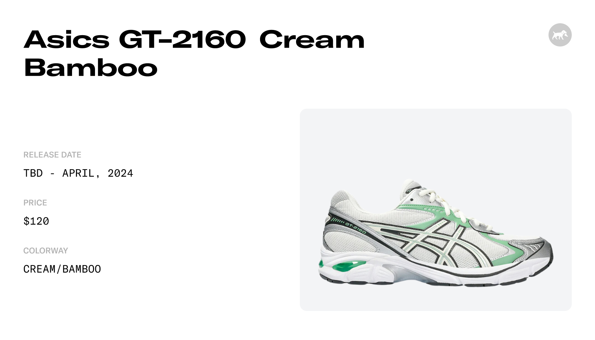 Asics GT-2160 Cream Bamboo - 1203A320-102 Raffles and Release Date