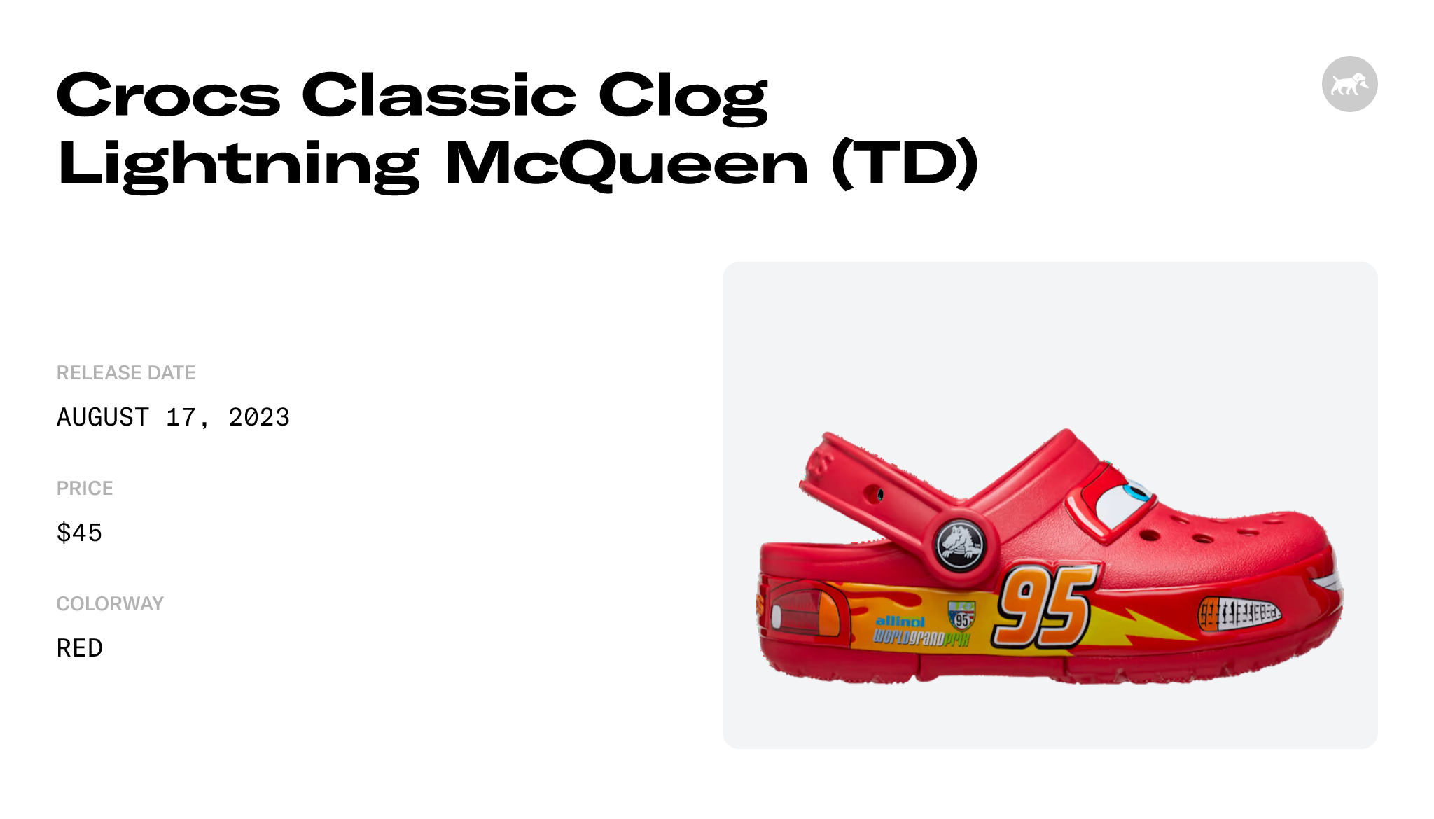 Crocs Classic Clog Lightning McQueen (TD) Raffles and Release Date