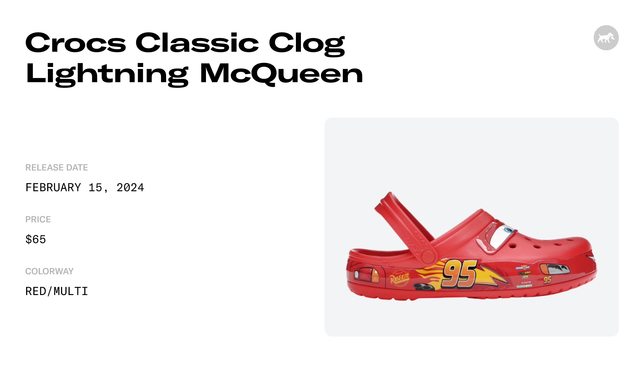 Crocs Classic Clog x Lightning McQueen 2022 Men's Size 9 / Women's