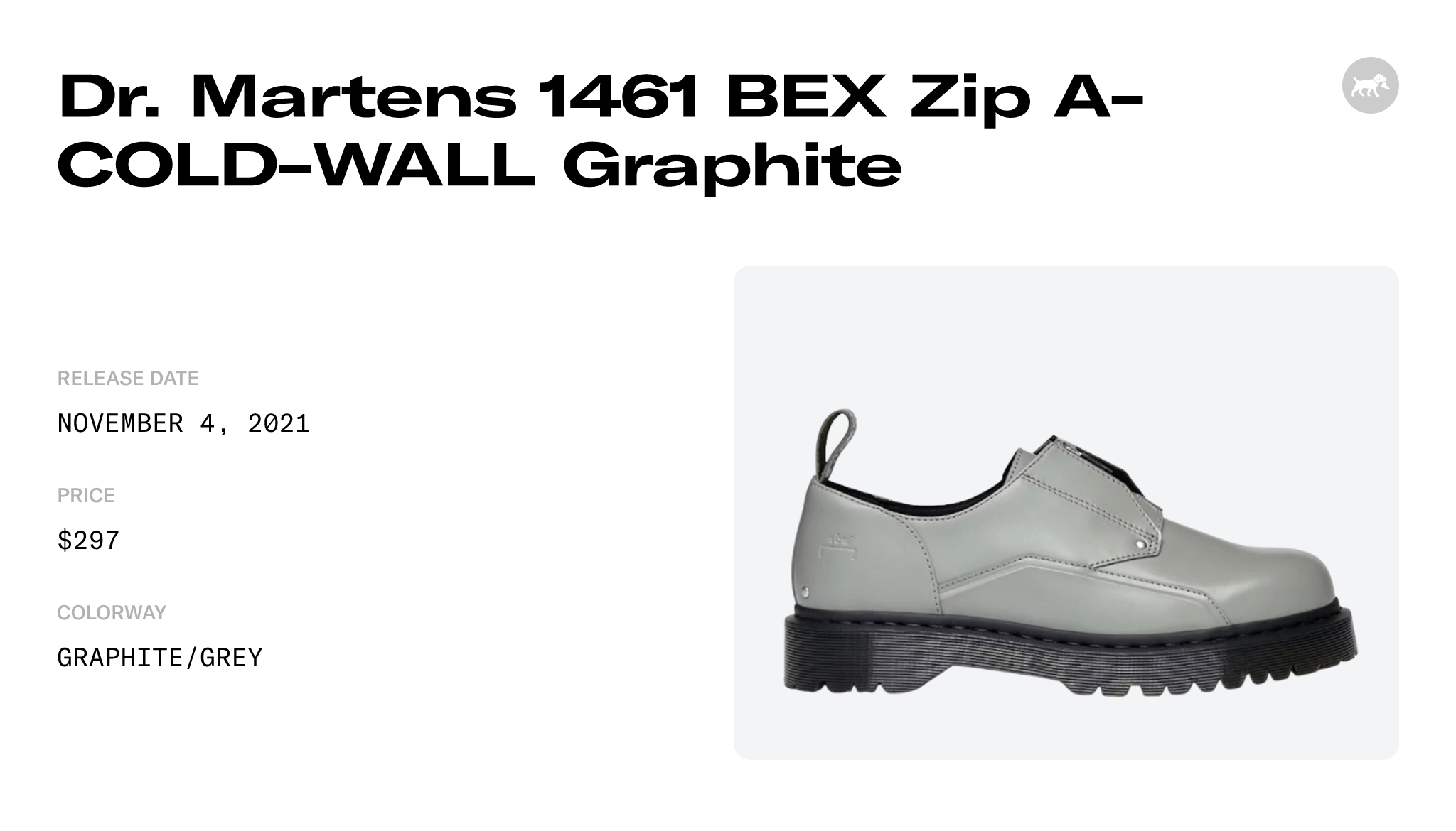 Dr. Martens 1461 BEX Zip A-COLD-WALL Graphite - 27413020 Raffles