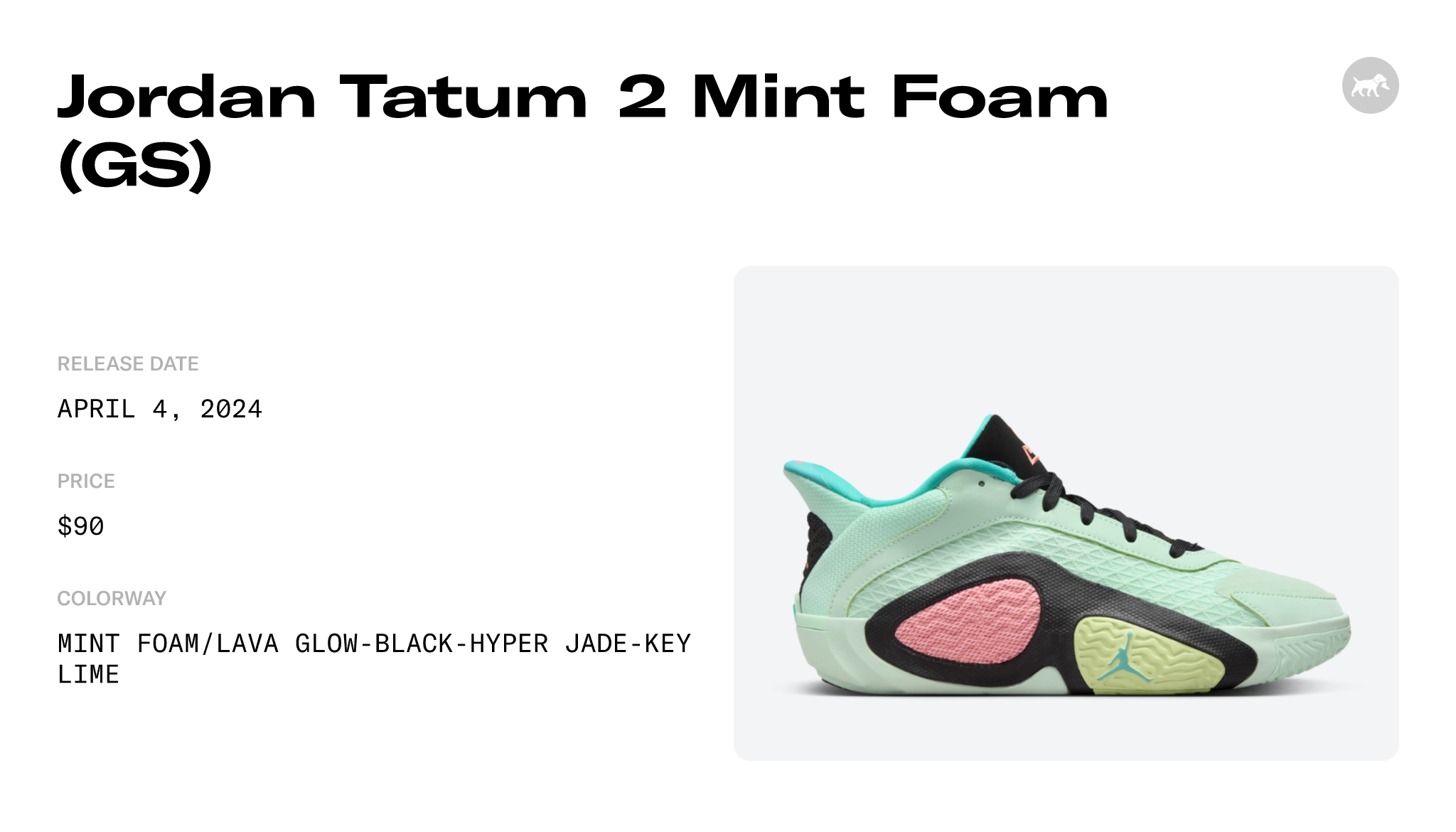 Jordan Tatum 2 Mint Foam (GS) - FJ6459-300 Raffles and Release Date