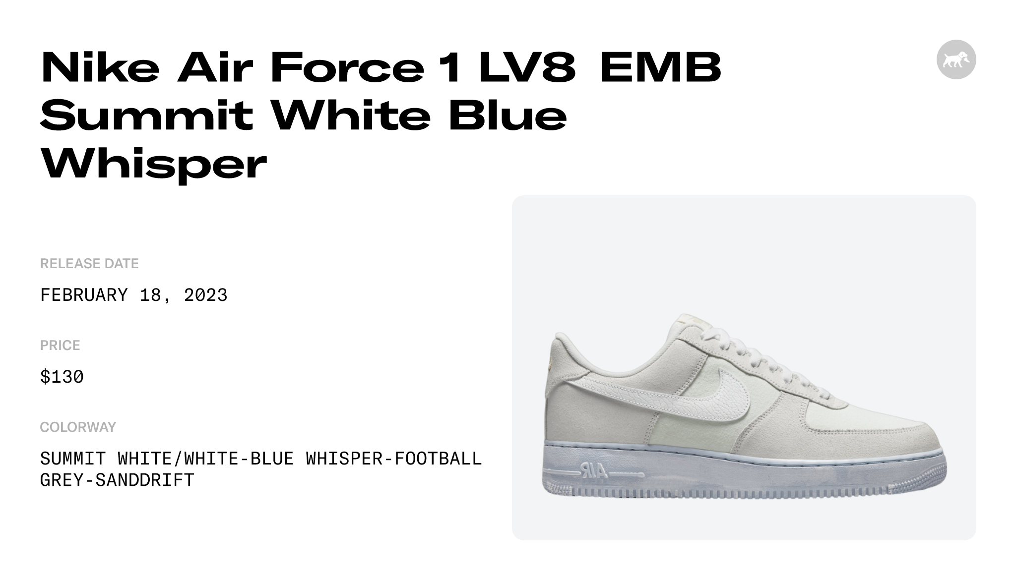 Nike Air Force 1 '07 LV8 EMB 'Blue Whisper' Blue/Beige - SUMMIT  WHITE/WHITE-BLUE WHISPER