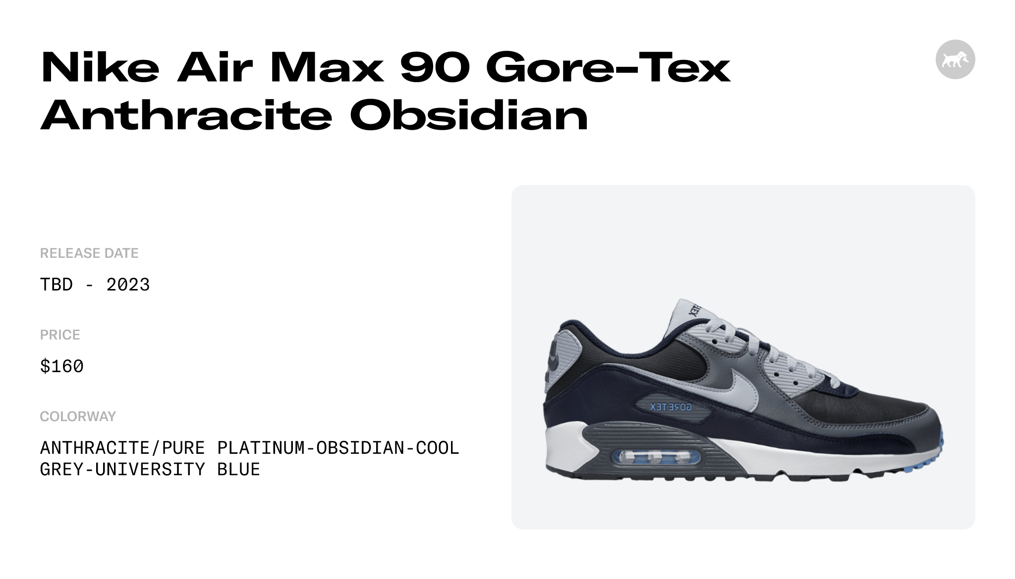 Nike Air Max 90 GTX Gore-Tex Obsidian Blue Anthracite Platinum DJ9779-004  sz 12