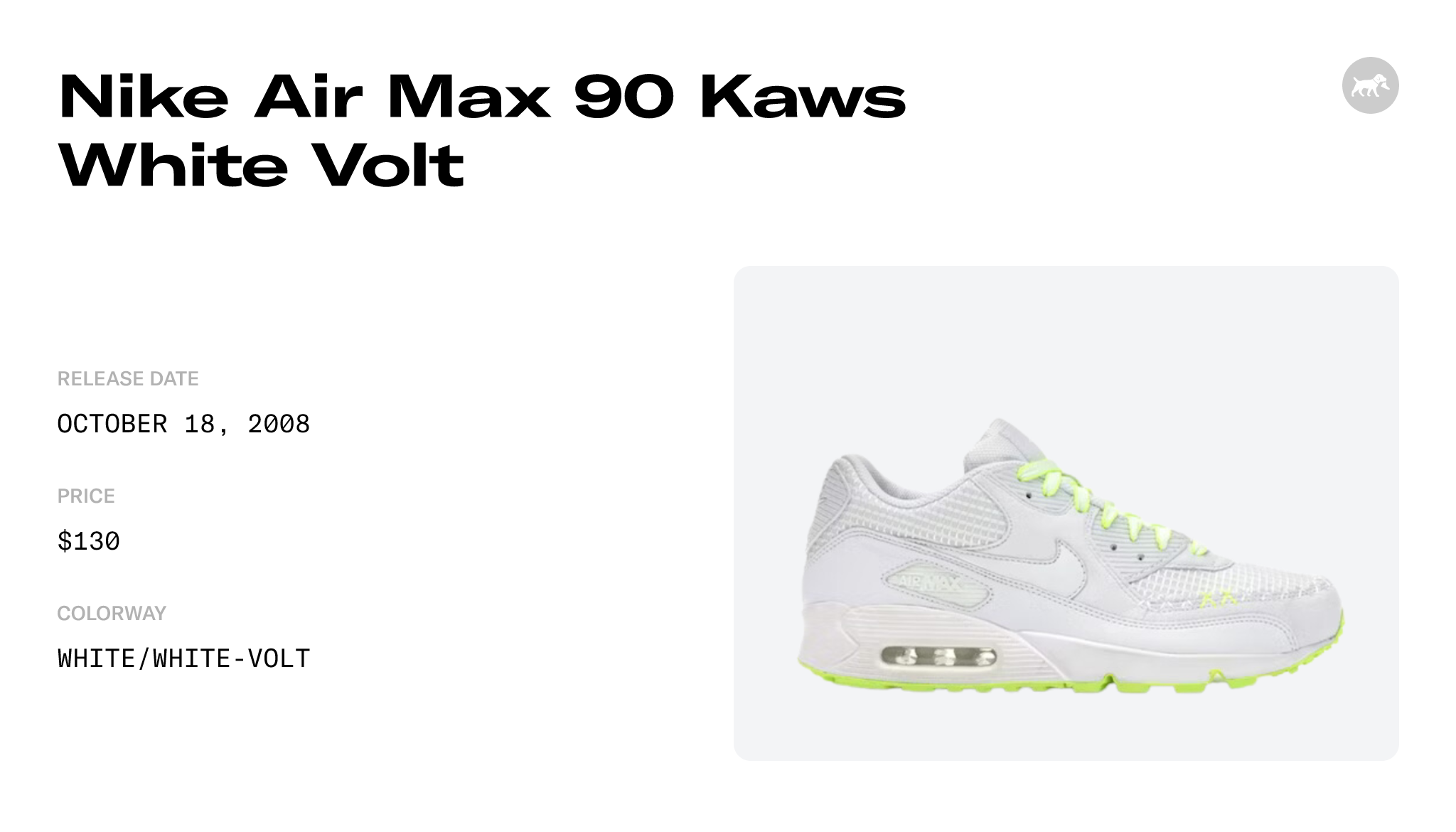 Nike Air Max 90 Kaws White Volt - 346115-111 Raffles and Release Date