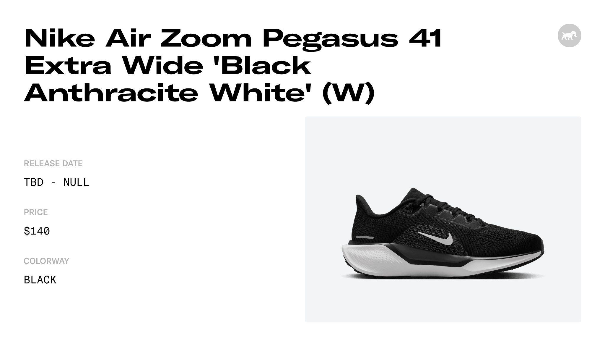 Nike Air Zoom Pegasus 41 Extra Wide 'Black Anthracite White' (W ...