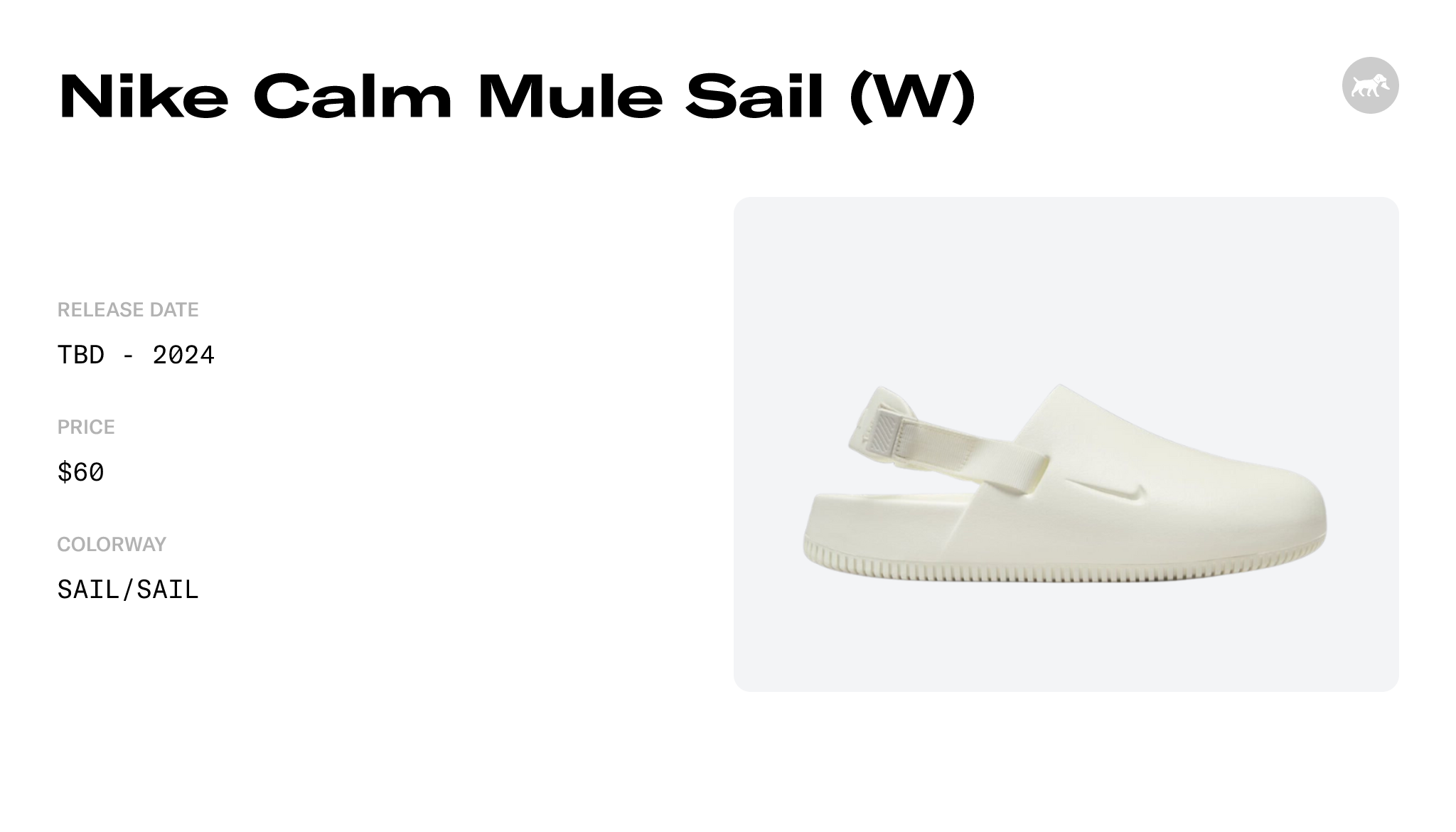 Nike Calm Mule Sail (W) - FB2185-100 Raffles and Release Date
