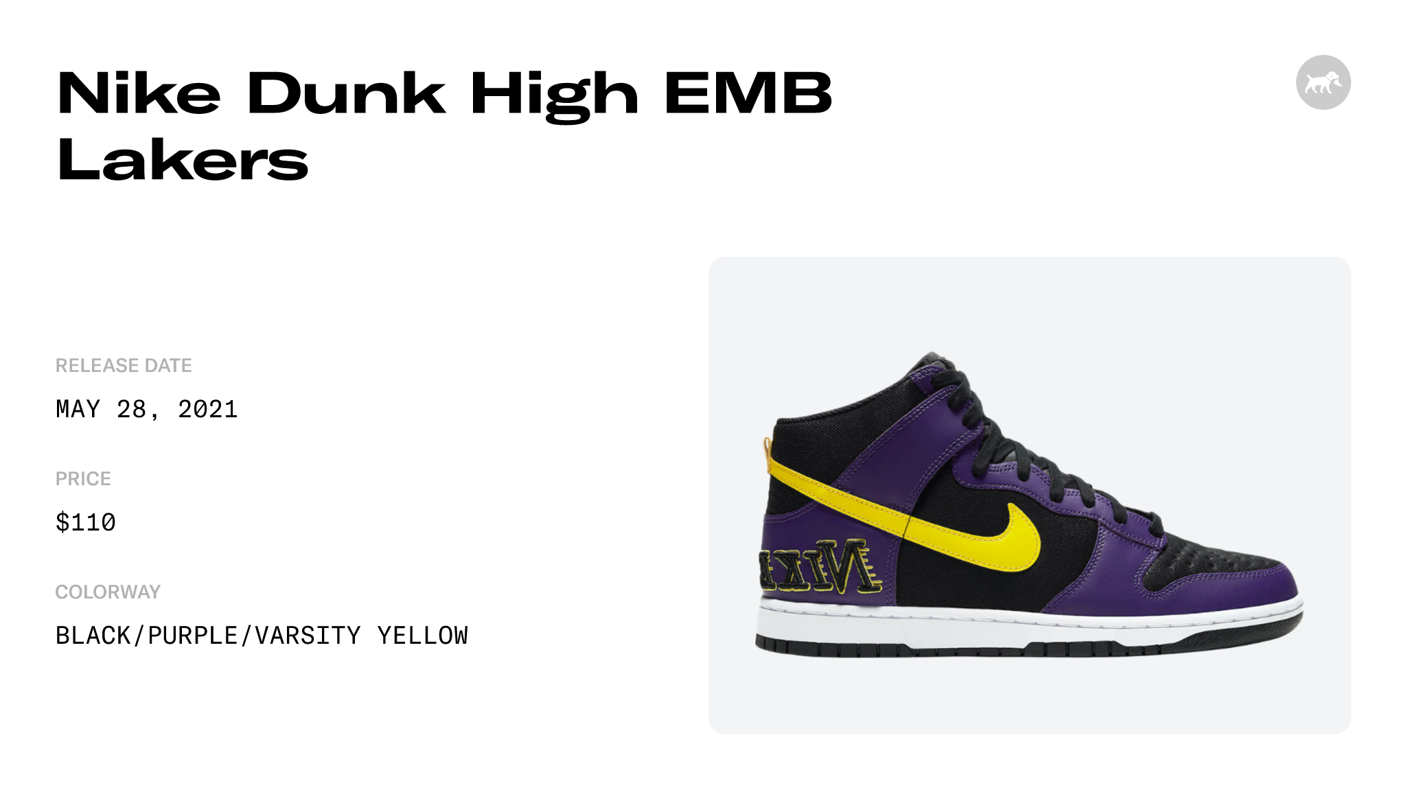 Nike Dunk High EMB Lakers - DH0642-001 Raffles and Release Date