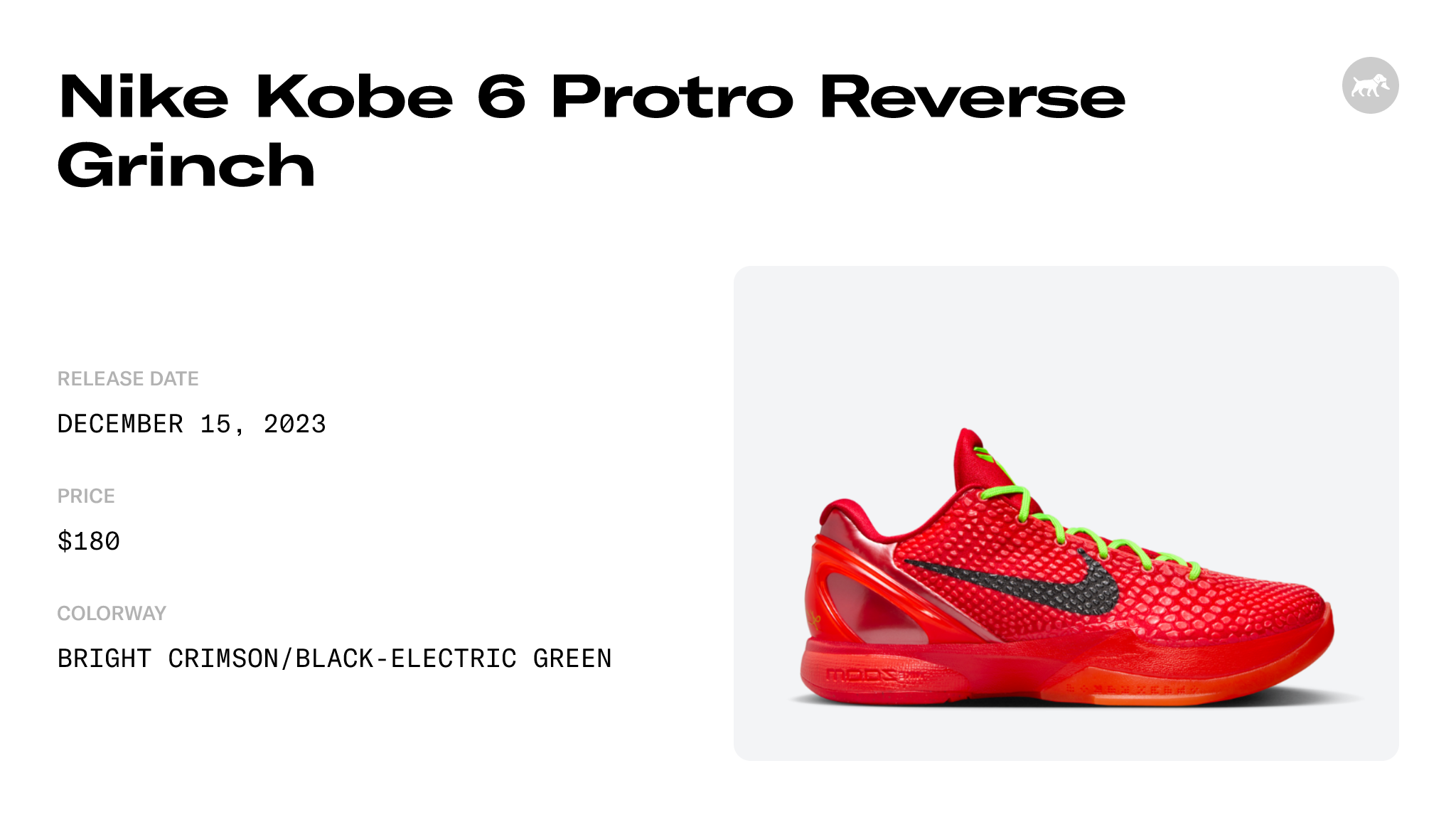Nike Kobe 6 Protro Reverse Grinch FV4921-600 Release