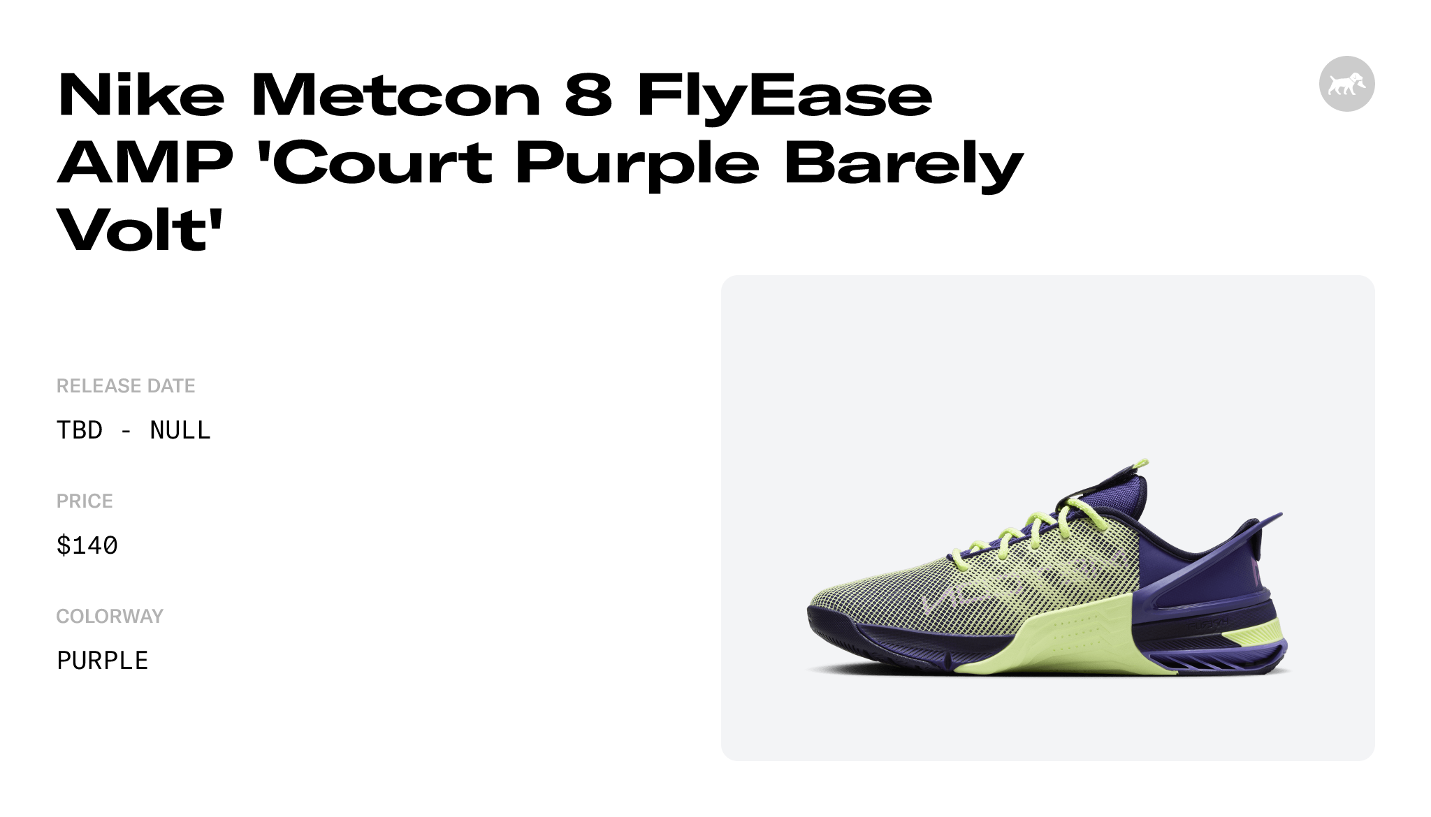 Nike Metcon 8 FlyEase AMP 'Court Purple Barely Volt' - FD0457-500 ...