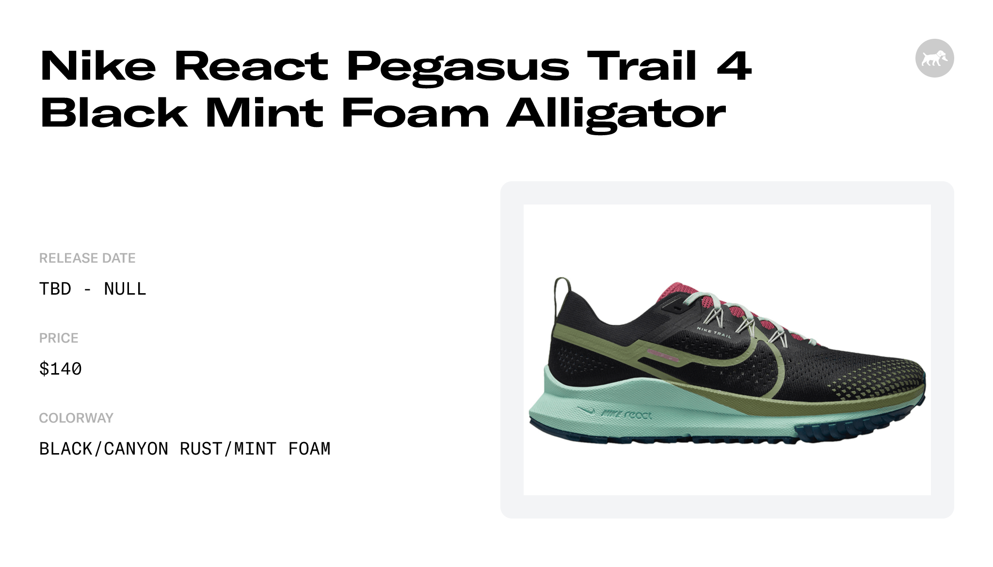 Nike React Pegasus Trail 4 Black Mint Foam Alligator - DJ6158-004 ...