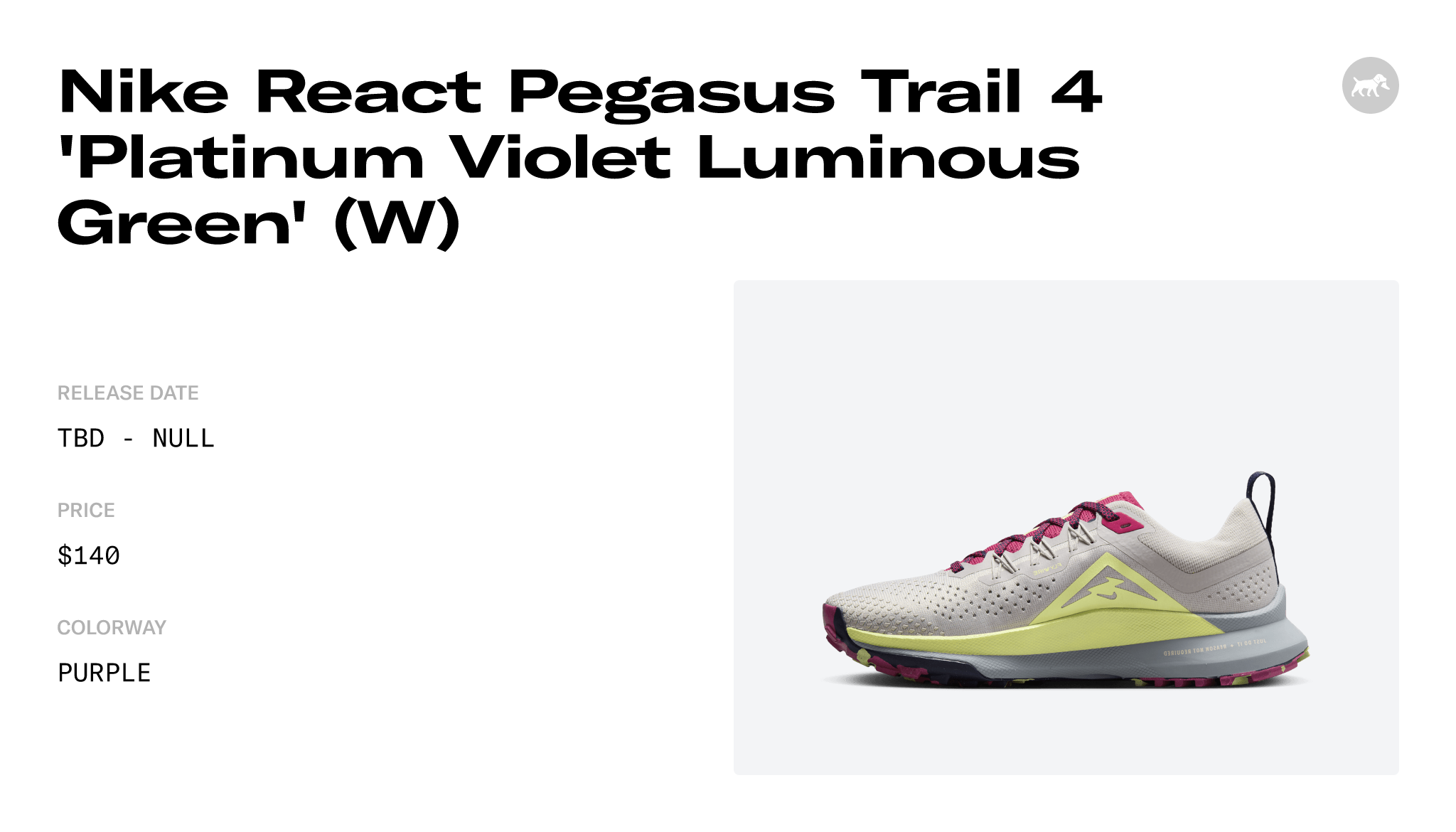 Nike React Pegasus Trail 4 'Platinum Violet Luminous Green' (W ...