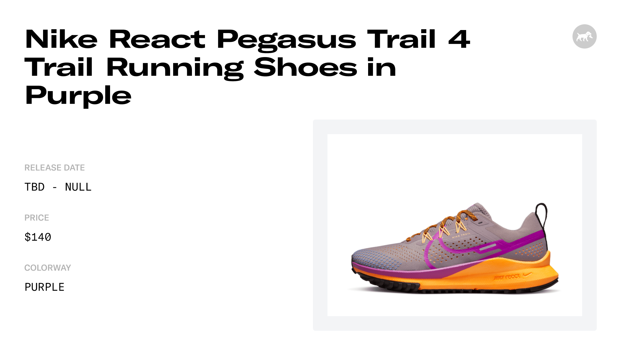 Nike React Pegasus Trail 4 Trail Running Shoes in Purple - DJ6159-500 ...