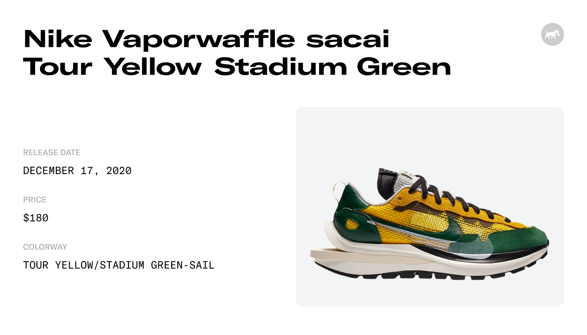 Nike Vaporwaffle sacai Tour Yellow Stadium Green - CV1363-700 Raffles and  Release Date