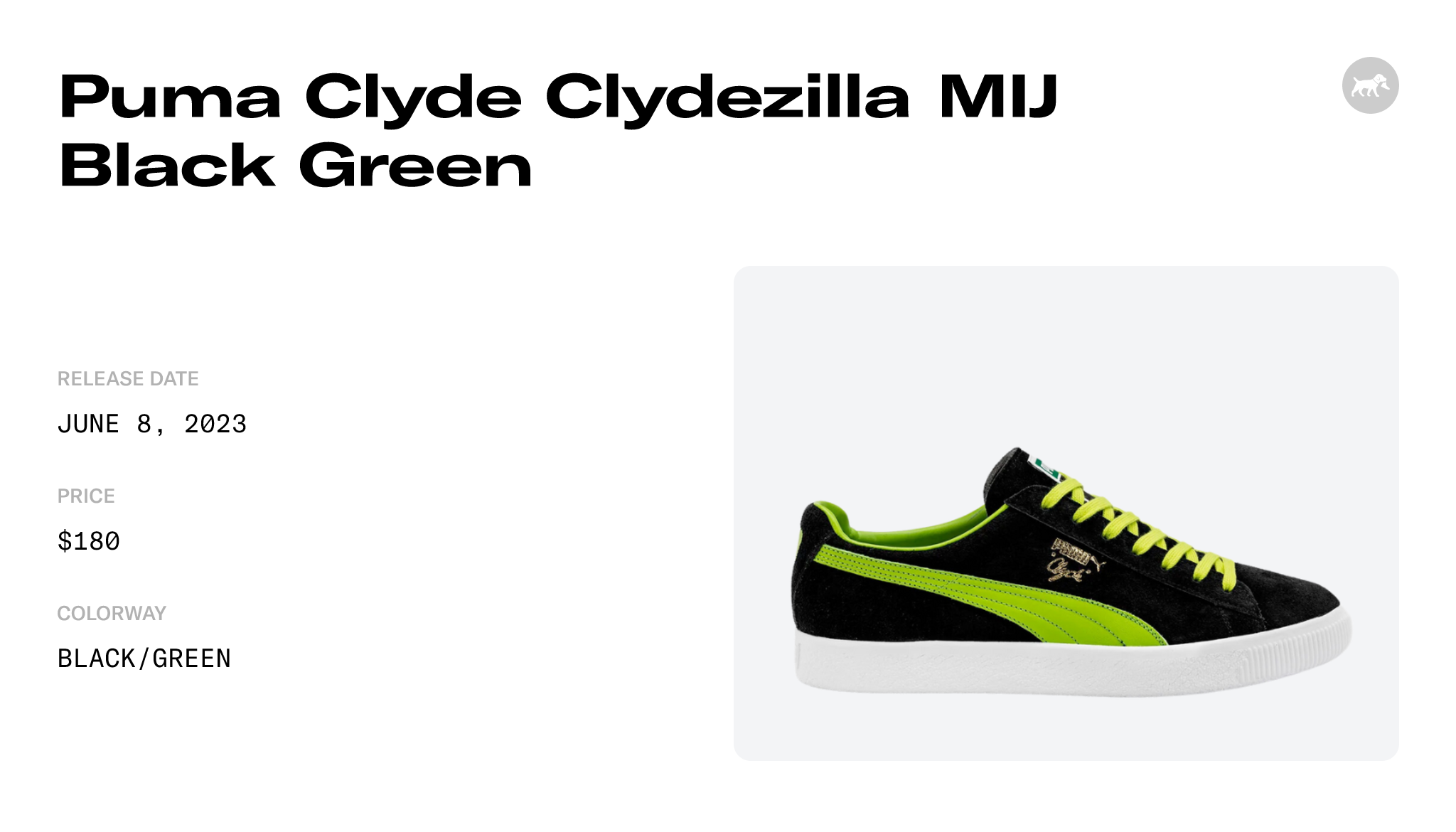 Puma Clyde Clydezilla MIJ Black Green - 390085-02 Raffles and