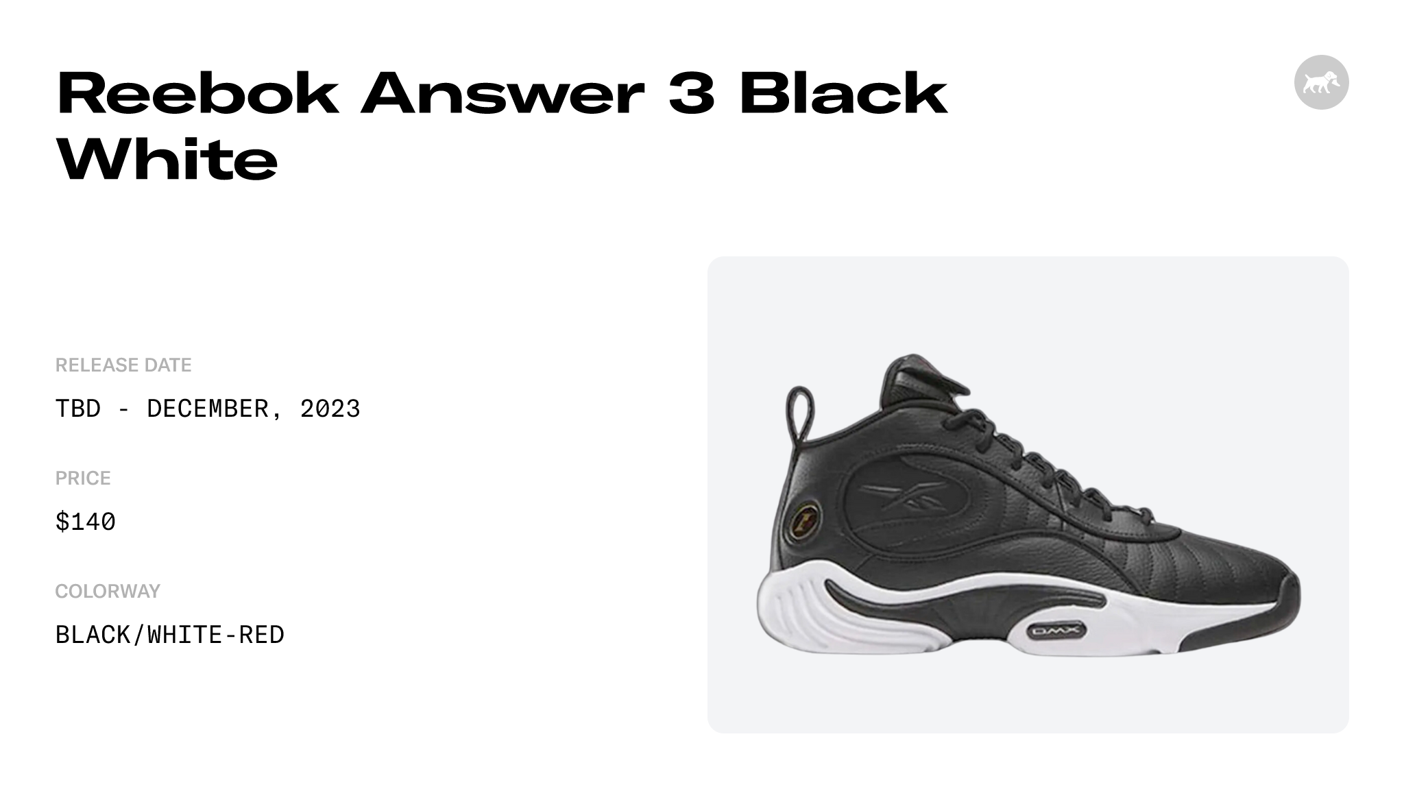 Reebok Answer 3 Black White - 100070301 Raffles and Release Date
