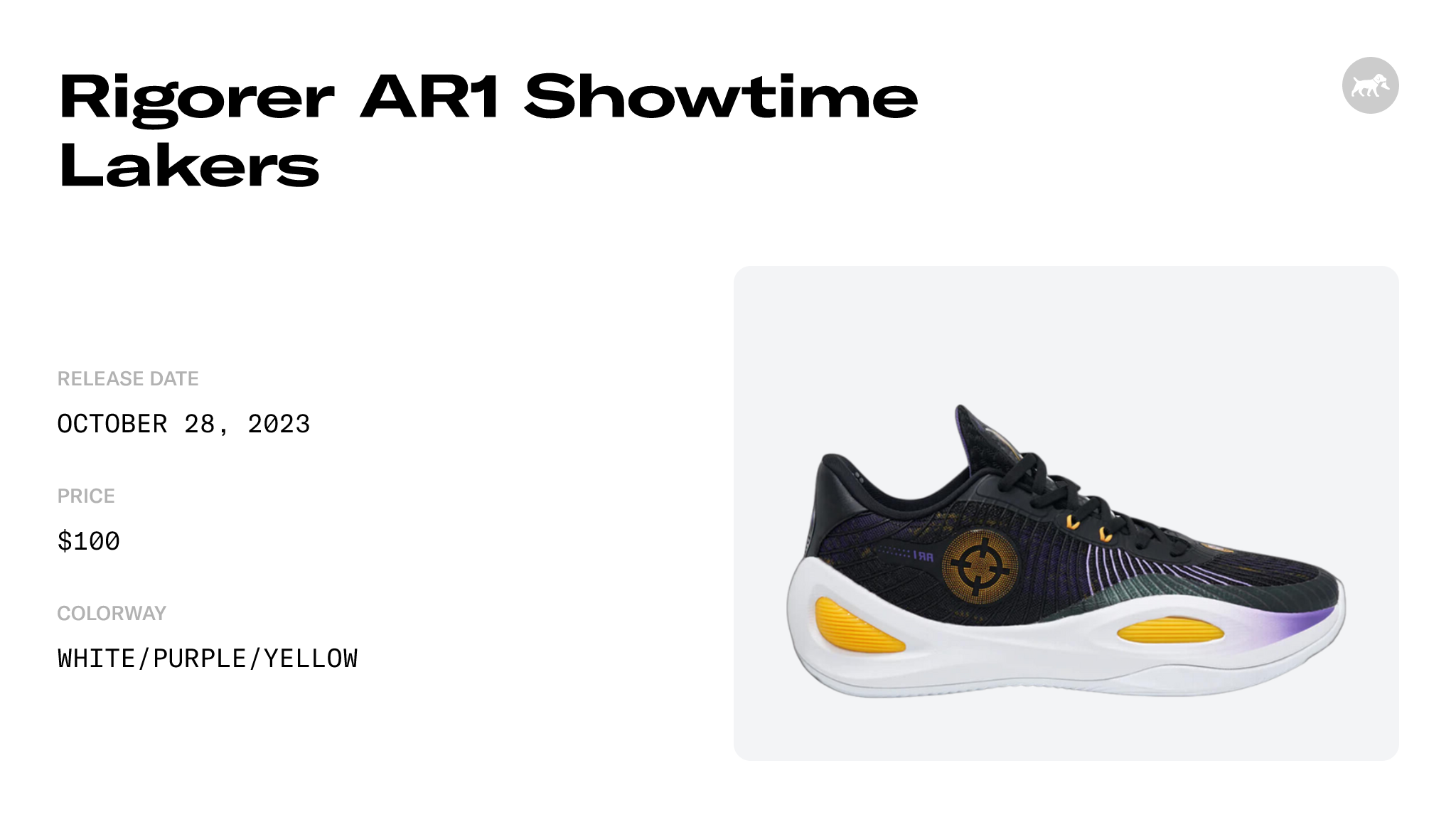 Rigorer AR1 Showtime - Lakers Raffles and Z323360104-033 Release Date