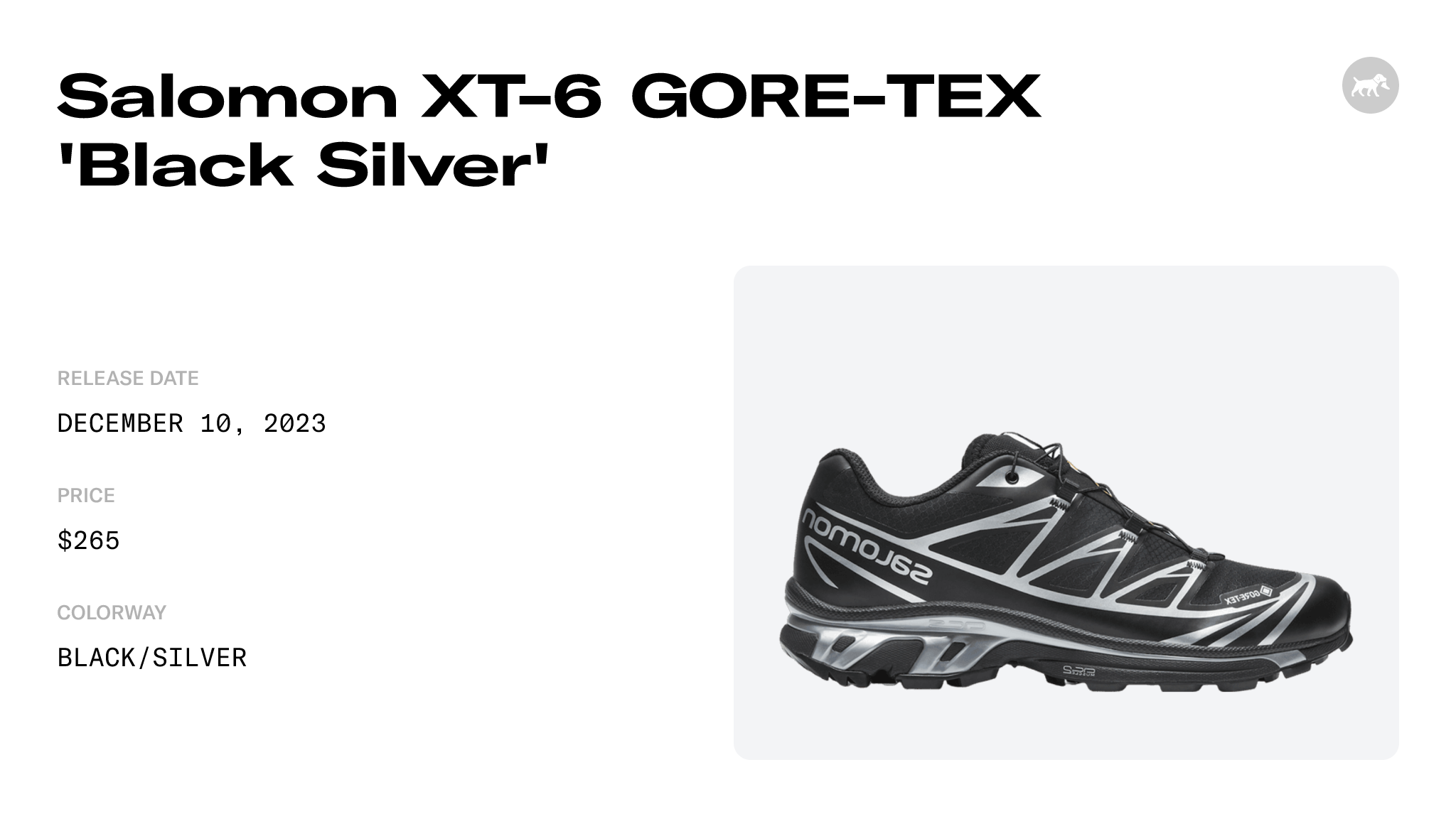 Salomon XT-6 GORE-TEX 'Black Silver' - L47450600 Raffles and Release Date